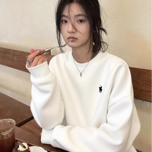 纯棉白色圆领卫衣女百搭显瘦上衣