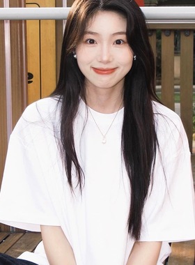 盐系ins小白体短袖t恤女纯色基础色2025夏季正肩宽松圆领纯棉上衣