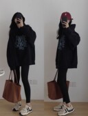 100%纯棉潮牌黑色连帽卫衣女2025春秋薄款 小众设计感原创宽松上衣