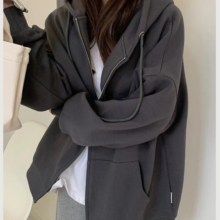 深灰色外套卫衣女oversize帽衫