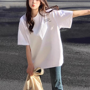 爆款 潮牌美式 新款 白色纯棉短袖 百搭显瘦慵懒风上衣 t恤女2025夏季