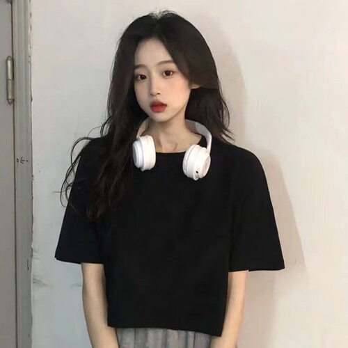 纯棉短款短袖黑色t恤女2026新款