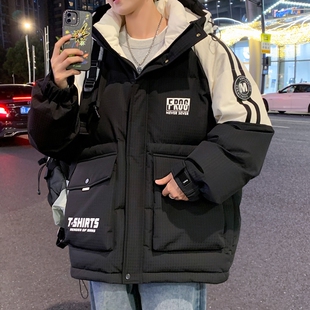 冬季男款青年白鸭绒羽绒服男孩休闲风加厚保暖羽绒服宽松潮流男