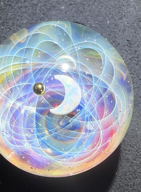 超炫梦幻彩虹琉璃玻璃星空球吊坠，蓝星最炫月亮金珠版银河系项链