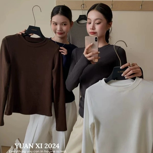 熙圆领加绒超爆打底衫 T恤女325 加厚纯色秋冬新款 弹力长袖 修身 元