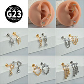 欧美气质个性 G23钛合金内螺纹超闪锆石挂链条耳钉耳骨钉唇钉女16G