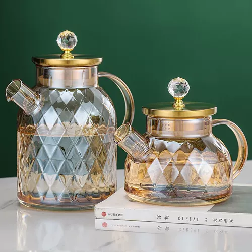 Янтарный стеклянный чайник, вместительный и большой комплект для домашнего использования