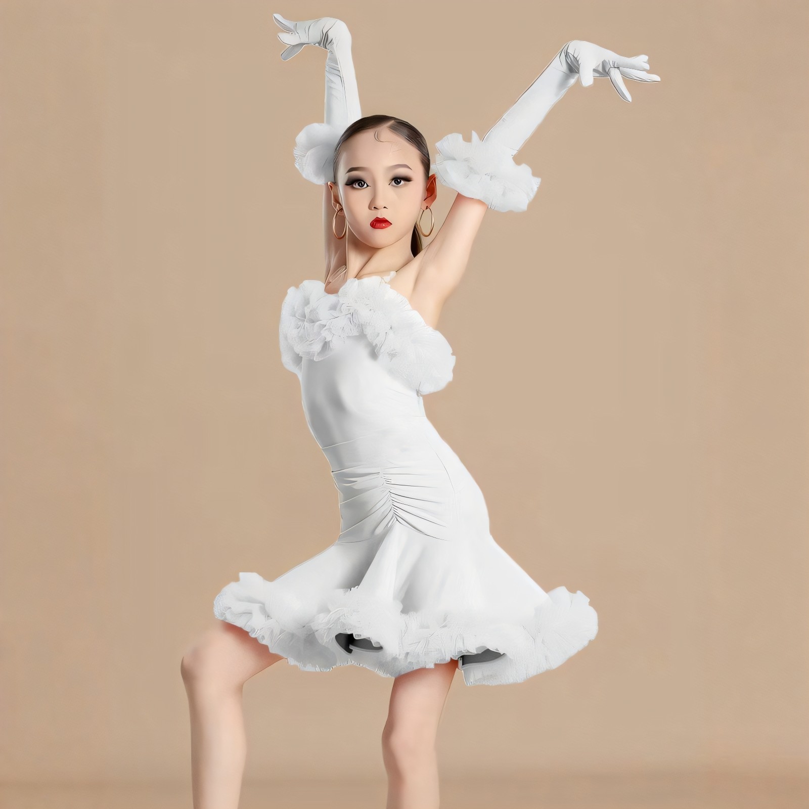 夏季少儿拉丁舞演出服密花边长裙