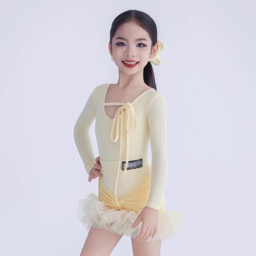 女童拉丁舞长袖连体衣包臀裙套装