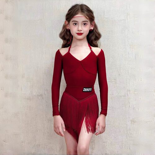 秋季女童拉丁长袖上衣分体流苏裙