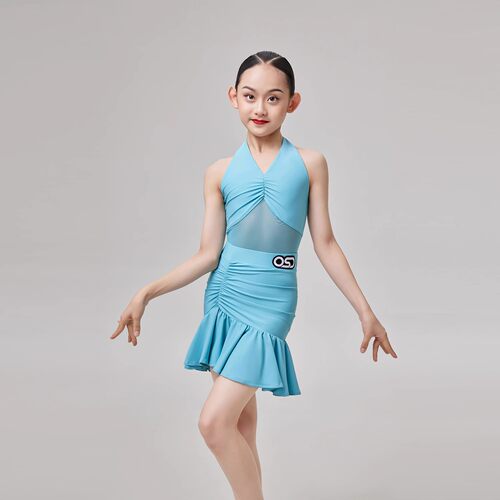 夏季女童拉丁舞服挂脖上衣半身裙
