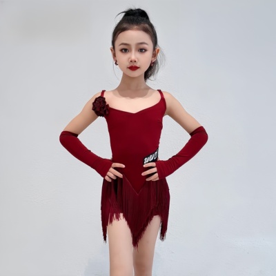 女童拉丁舞练习套装流苏裙