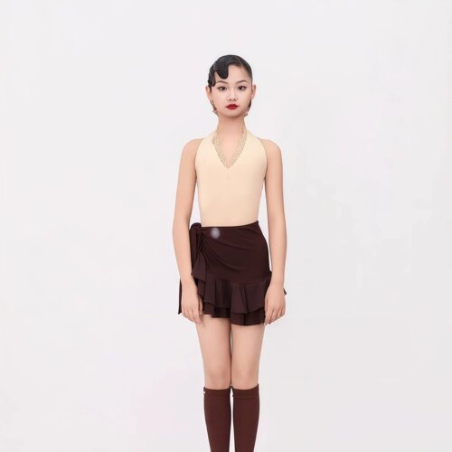 夏女童拉丁无袖系带分体练功服