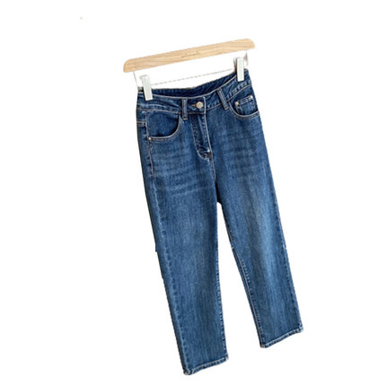 高货2024年新款小个子直筒复古深蓝色牛仔裤女夏季九分裤子设计感
