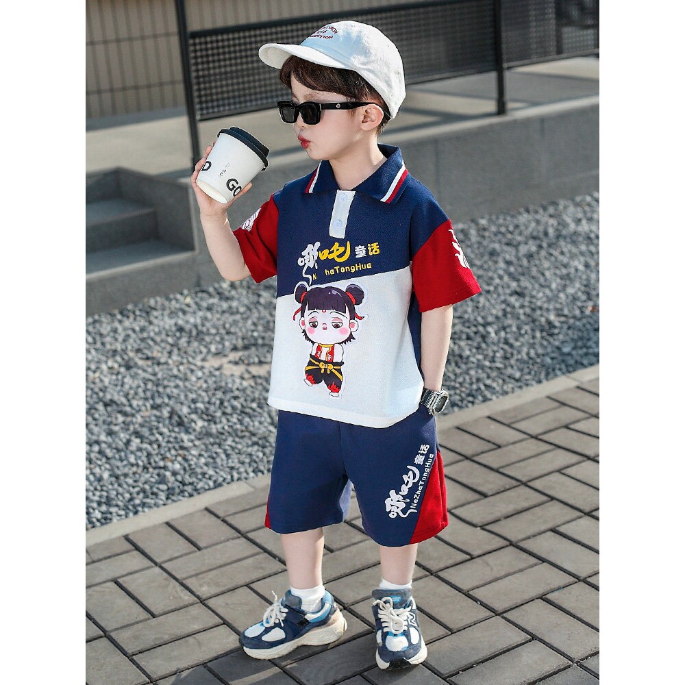 全棉纯棉哪吒衣服男童夏装套装2026新款儿童运动两件套宝宝夏季Po