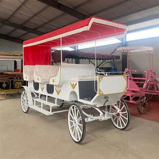 欧式三排马车草原马拉电动马车多人景区观光酒店接待展览巡游花车