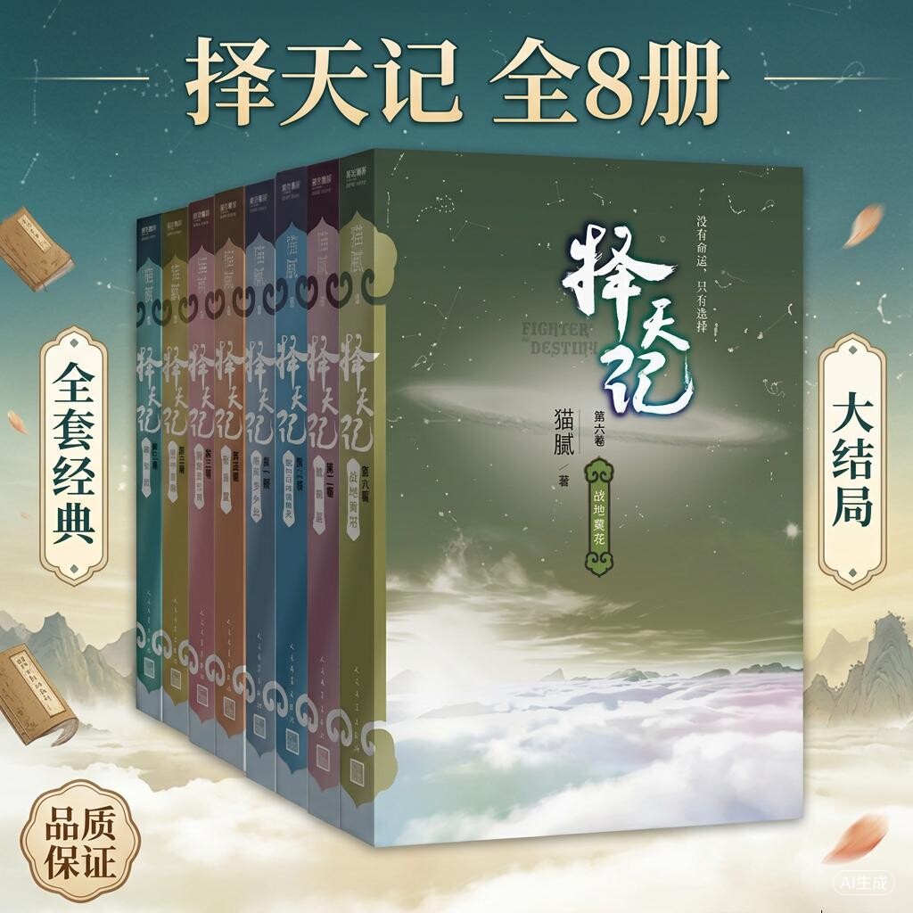 【正版好书】择天记套装全1-8册 猫腻著 恰同学少年+数寒星+莫道君行早+起风雷+东方欲晓+战地黄花+西风烈+敢叫日月换新天 庆余年