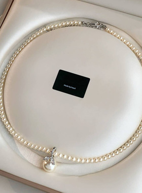 施家真多麻灰澳白色珍珠项链女轻奢小众精致微镶锆石吊坠锁骨链