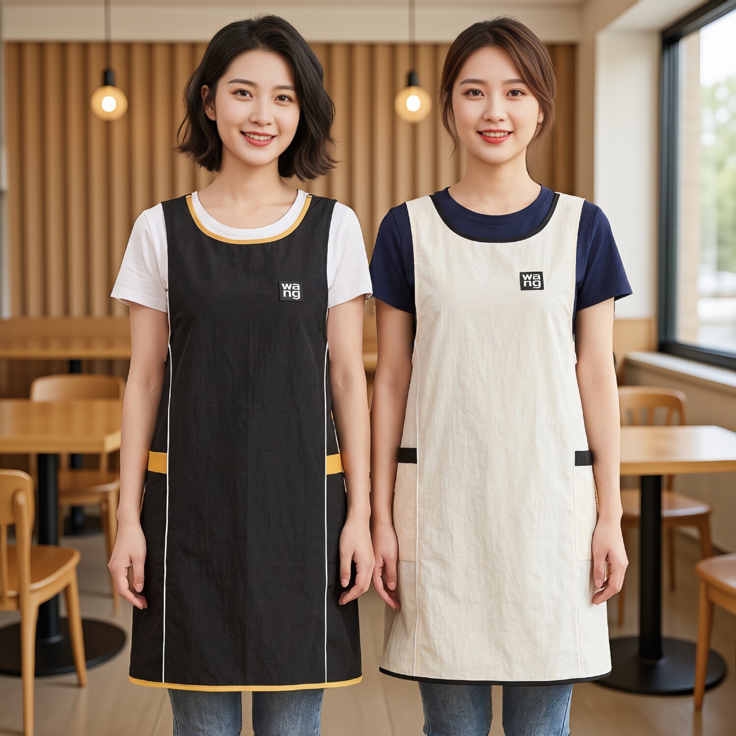 防水透气背带式围裙餐饮服务员
