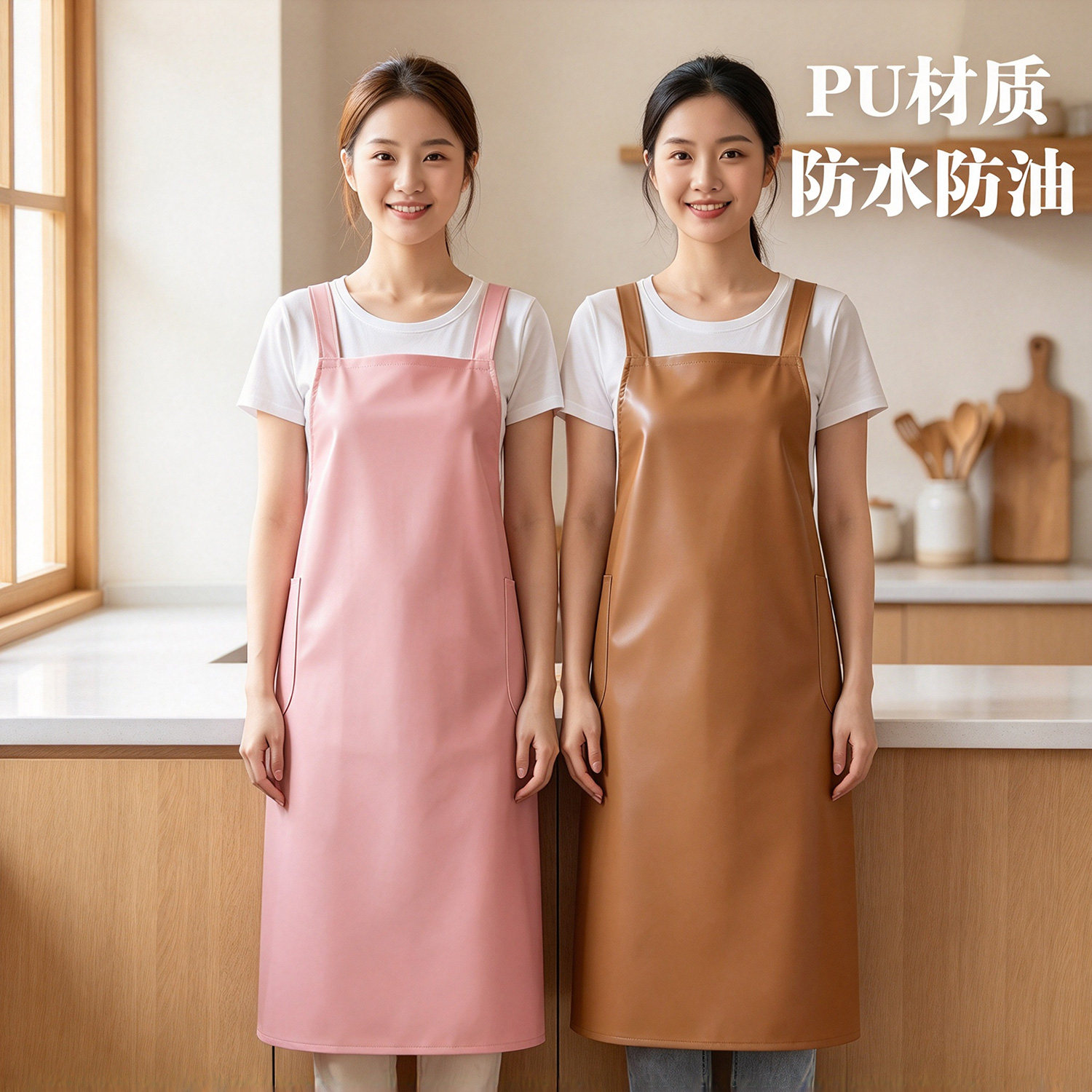 PU防水防油厨房餐厅易洗围裙