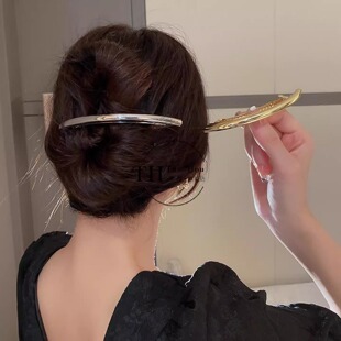 韩国简约弧形金属发夹后脑勺一字夹高级感盘发卡大号弹簧夹横夹子