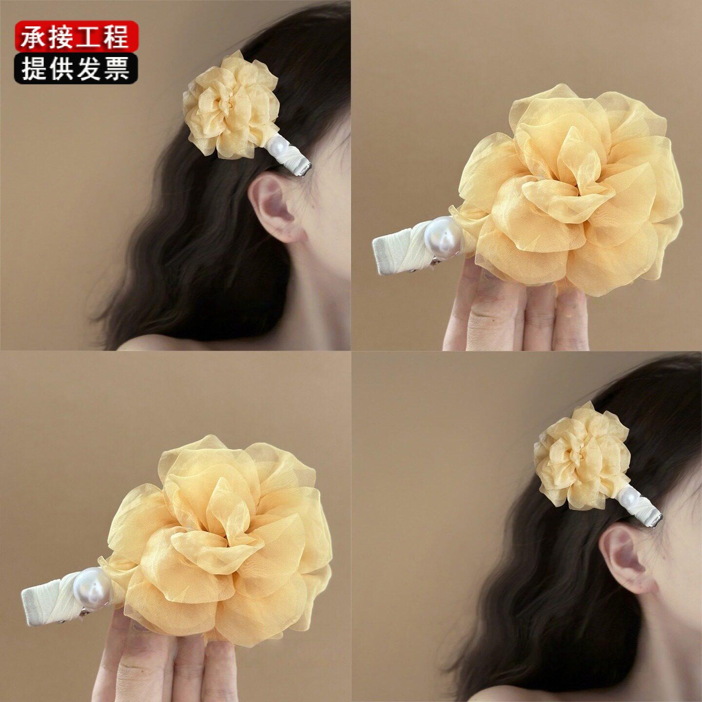 韩系温柔雪纺玫瑰花压夹女发饰