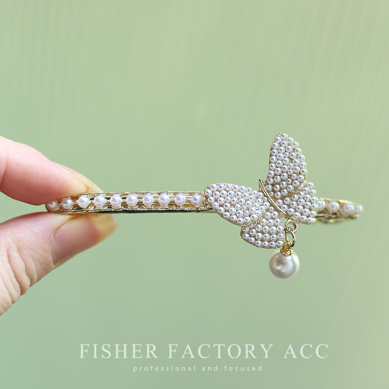 轻奢OL水钻蝴蝶弹簧夹珍珠吊坠森系时尚高级感刘海发夹发饰女夏