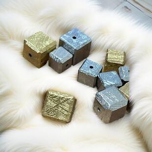 陨石小配件～正宗瑞典M铁天铁陨石方块形手链DIY配件散珠金色银色
