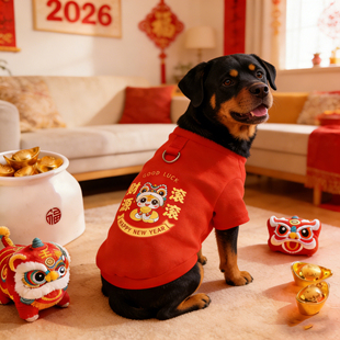 罗威纳狗狗2026新年衣服红色喜庆宠物高颜值马年外出大型犬漂亮