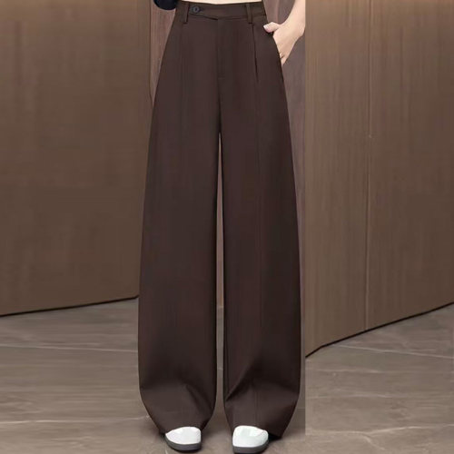老钱风棕咖色弯刀阔腿裤女直筒裤