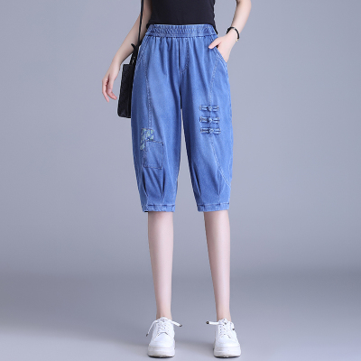 天丝牛仔七分灯笼裤女百搭中裤子
