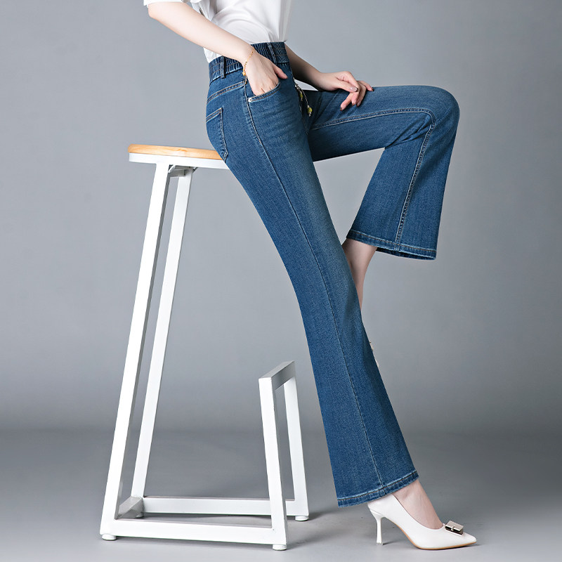 松紧腰微喇牛仔裤女2026春夏新款大码显瘦高腰弹力修身弹力喇叭裤