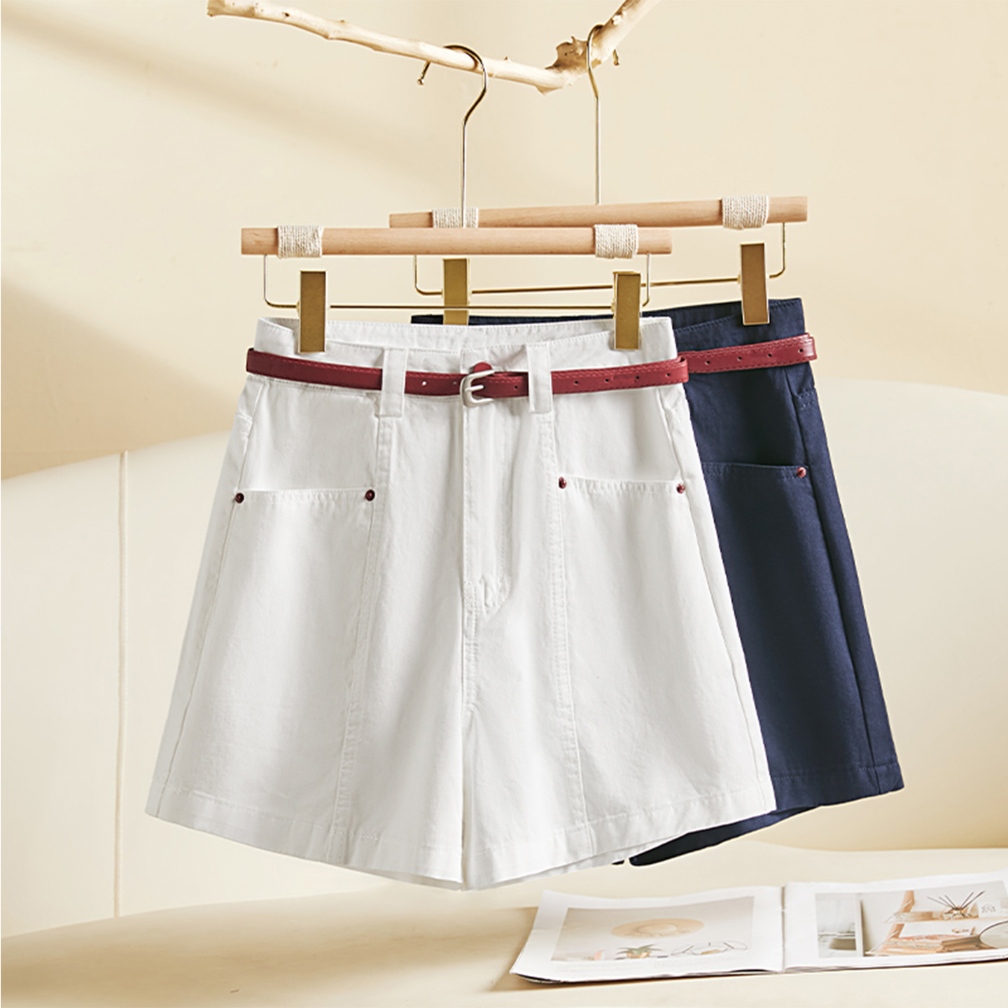 白色牛仔短裤女百搭四分直筒裤