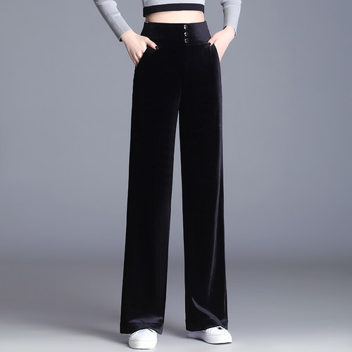 金丝绒直筒裤女垂感窄版阔腿长裤