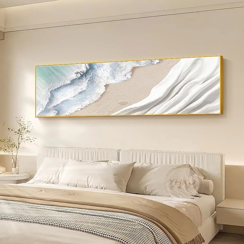 速发奶油风卧室床头装饰画海浪肌理主卧房间背景墙壁画抽象艺术酒图片