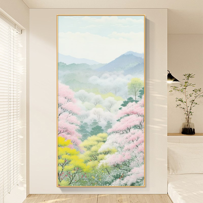 速发日式原木风玄关装饰画森系风景画进门走廊过道尽头挂画晶瓷画图片