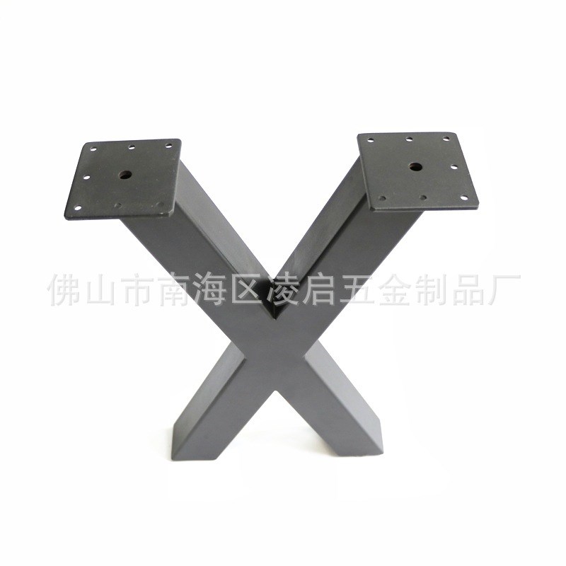 速发厂供16寸X型金属方管桌脚桌腿黑色烤漆桌子支撑脚X形400mm固