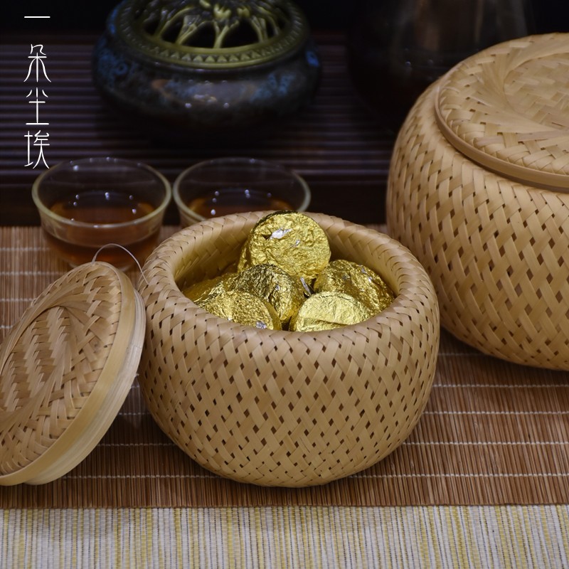 速发纯手工茶叶罐 竹编双层竹篓 普洱小沱茶竹罐包装礼品盒茶叶盒