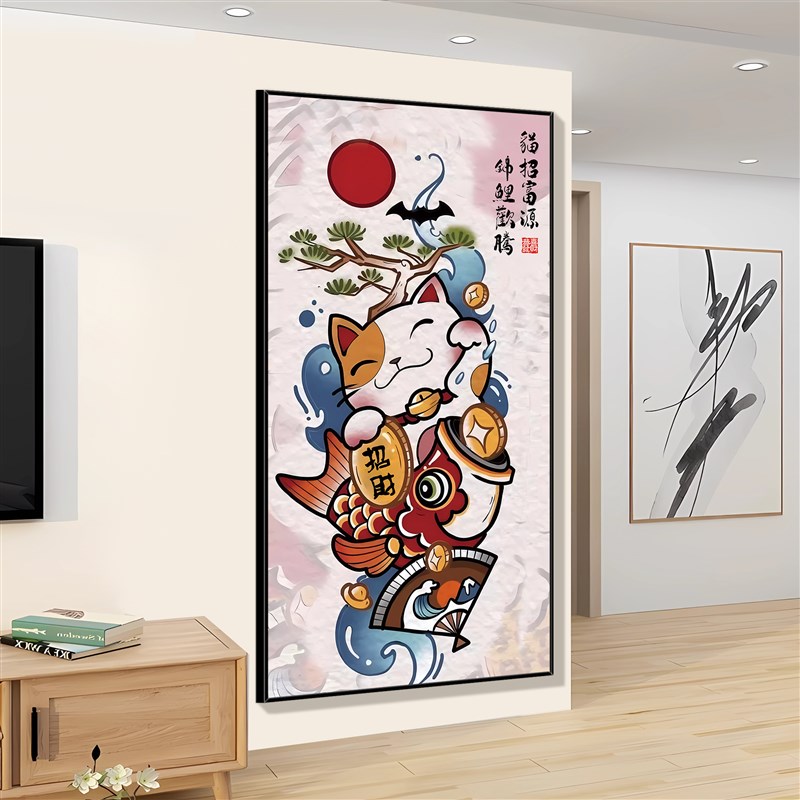 速发招财猫贴纸客厅装饰画沙发背景墙贴轻奢高级感挂画办公室墙面图片