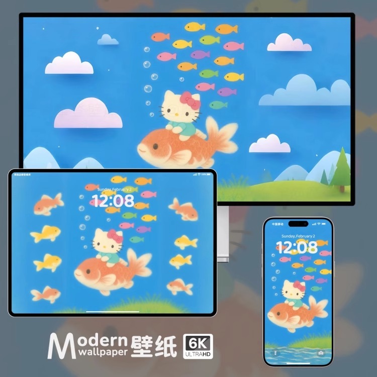 可爱治愈HelloKitty高清壁纸iPhone手机苹果ipad平板电脑卡通壁纸