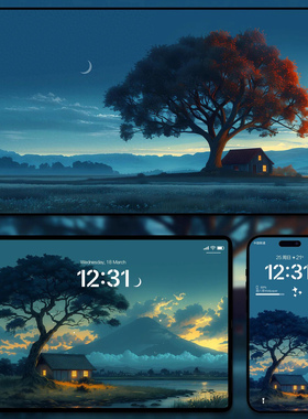 6张治愈风景手机超清壁纸ipad平板电脑桌面插画自然风景图片素材