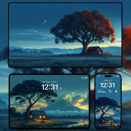 6张治愈风景手机超清壁纸ipad平板电脑桌面插画自然风景图片素材