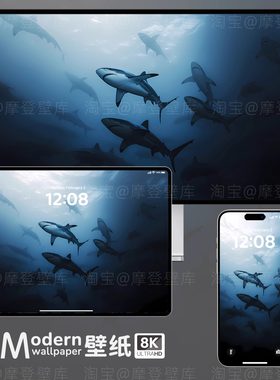鲨鱼8K高清壁纸手机电脑ipad平板mac桌面深色系高级感风景插画图