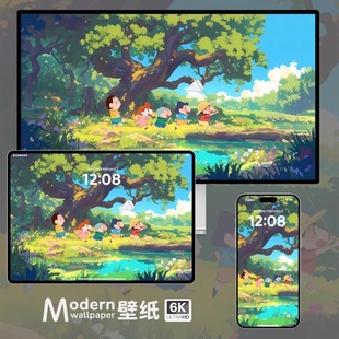 蜡笔小新4K高清壁纸iPhone手机ipad平板电脑mac绿色可爱屏保壁纸