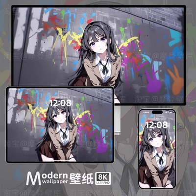 樱岛麻衣8K高清壁纸苹果手机ipad平板电脑二次元动漫少女插画壁纸