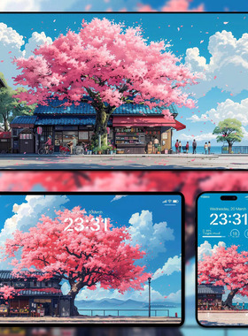 6张春日樱花iphone苹果安卓手机壁纸mac电脑ipad平板高清插画壁纸