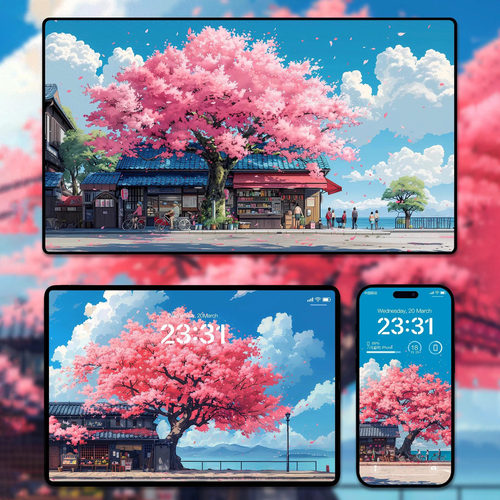 6张春日樱花iphone苹果安卓手机壁纸mac电脑ipad平板高清插画壁纸