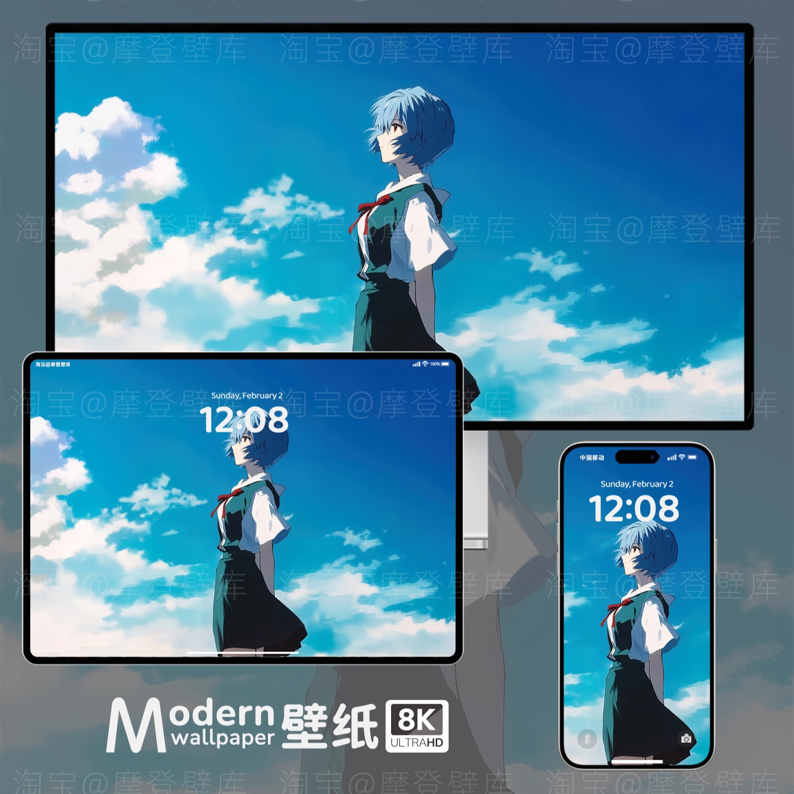 福音战士绫波丽8K高清壁纸手机ipad平板电脑二次元动漫插画壁纸图