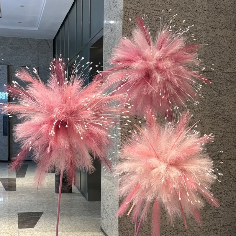 粉色芦苇仿真花单枝婚庆桌花