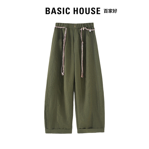Basic House百家好薄款休闲裤女2026夏季简约百搭高腰显瘦弯刀裤